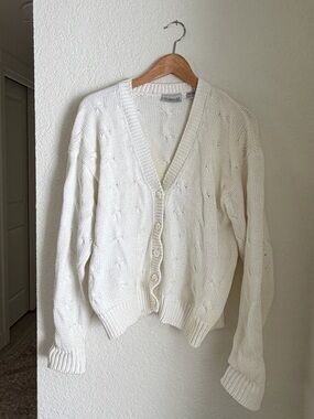 Nordstrom Cream Open-Front Cotton Cardigan Sweater